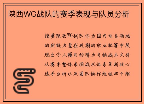 陕西WG战队的赛季表现与队员分析